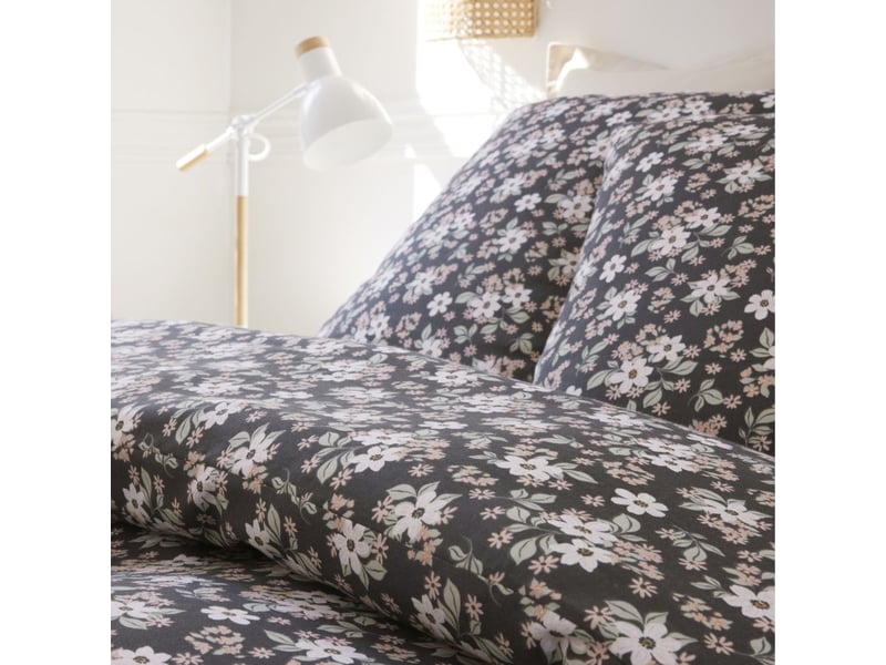  Parure housse de couette 260x240cm + 2 taies motif fleuri bleu marine 100% gaze de coton - kusia KUSIA - Conforama C
