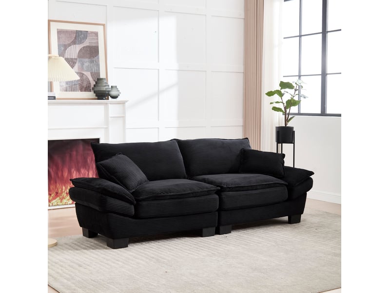  Canapé droit fixe 2 places en velours noir, assise profonde et accoudoirs rembourrés pour votre salon  - Conforama E