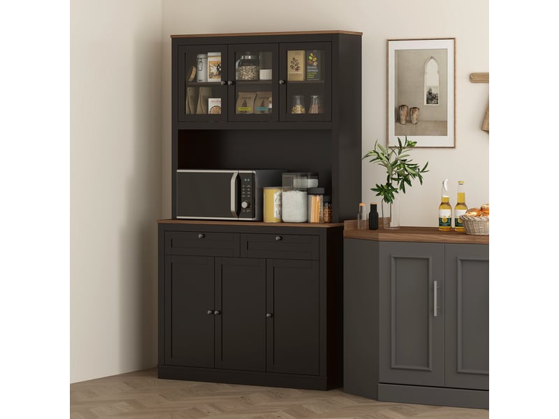  Buffet haut cuisine, armoire de cuisine, 6 portes, 2 tiroirs, plan de travail, étagères réglables, 100x40x180cm, noir  - Conforama B