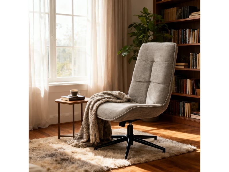 Fauteuil salon fonction d'inclinaison pivotant sur 360° avec dossier en tissu chenille gris - Conforama W