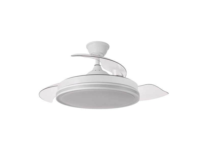  Fabrilamp cacique plafonnier ventilateur led 59 w, 6980 lm, rgb, moteur dc, 3 pales rétractables, ø 107 cm, blanc 246292301 - Conforama D