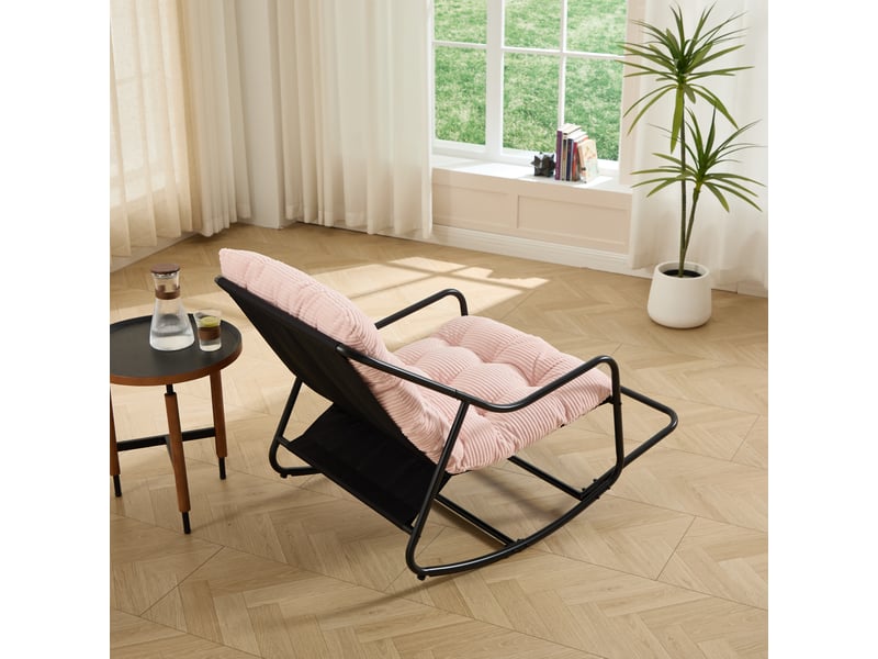  Fauteuil à bascule extérieur,75x116x82 cm,avec coussin,acier,noir et rose  - Conforama E
