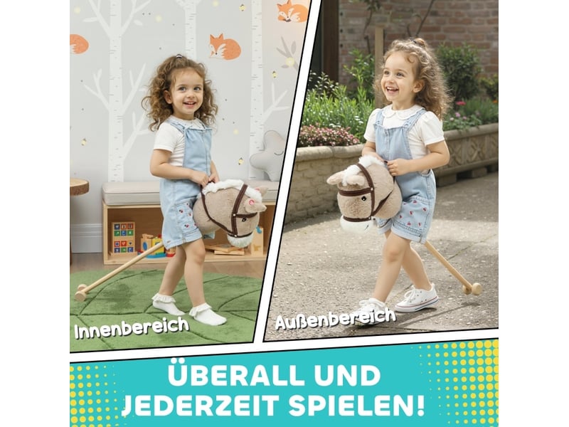  Cheval à bâton sonore à roulettes 95x25x27 cm – gris – effets sonores et tige en bois pour enfants dès 24 mois  - Conforama D