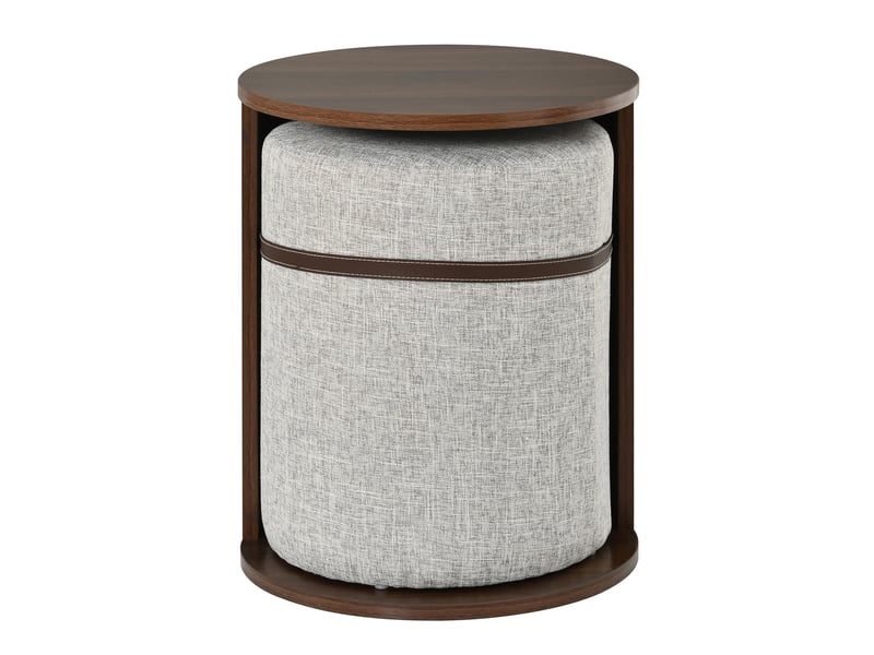  Table d’appoint ronde avec pouf et rangement, finition bois, meuble moderne pour salon  - Conforama A