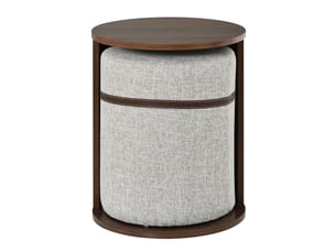 Table d’appoint ronde avec pouf et rangement, finition bois, meuble moderne pour salon