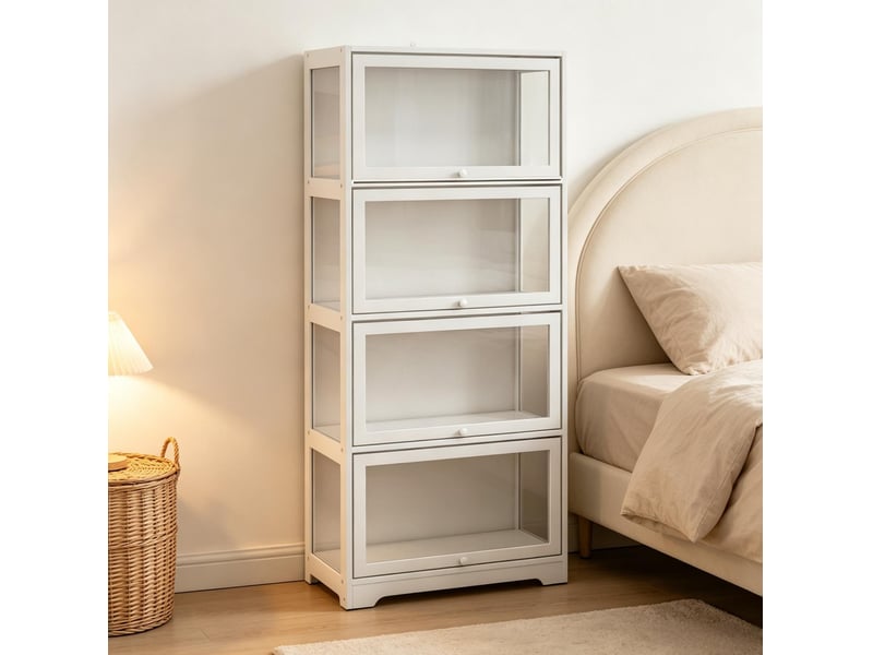  Vitrine tcqpz 59 x 30 x 139 cm à 4 compartiments avec panneaux en acrylique mdf blanc  - Conforama B