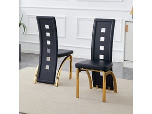 Chaises de salle à manger lot de 2 avec dossier ajouré - pieds métal doré, simili cuir noir