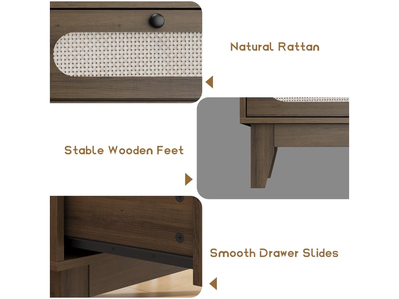  Commode  en rotin à 3 tiroirs - meuble de rangement bois foncé avec kit anti-basculement - coffre d'appoint pour chambre，marron PHO_33T8B9WR - Conforama E