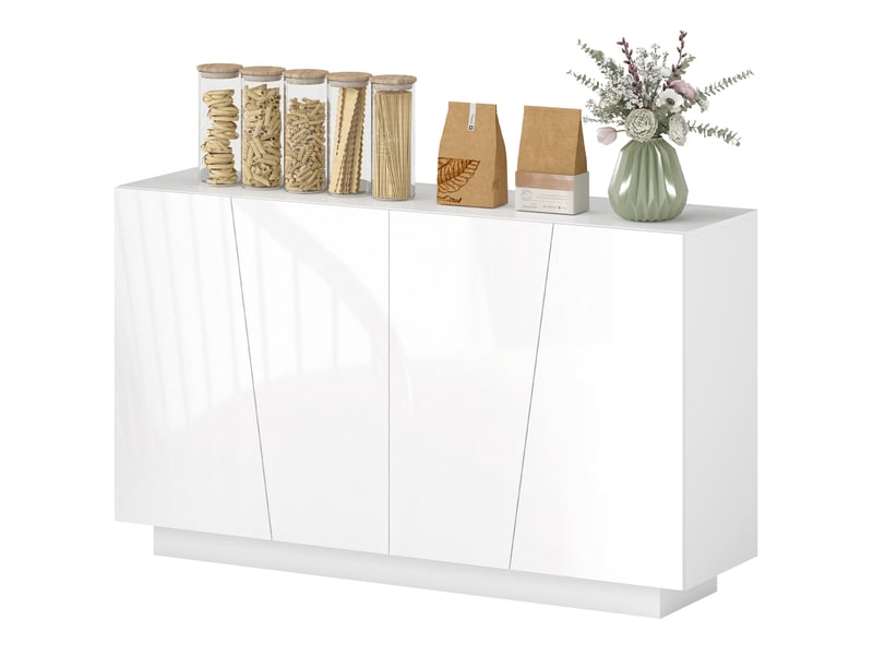  Buffet 4 portes avec étagères réglables blanc brillant 150 x 40 x 88 cm  - Conforama B