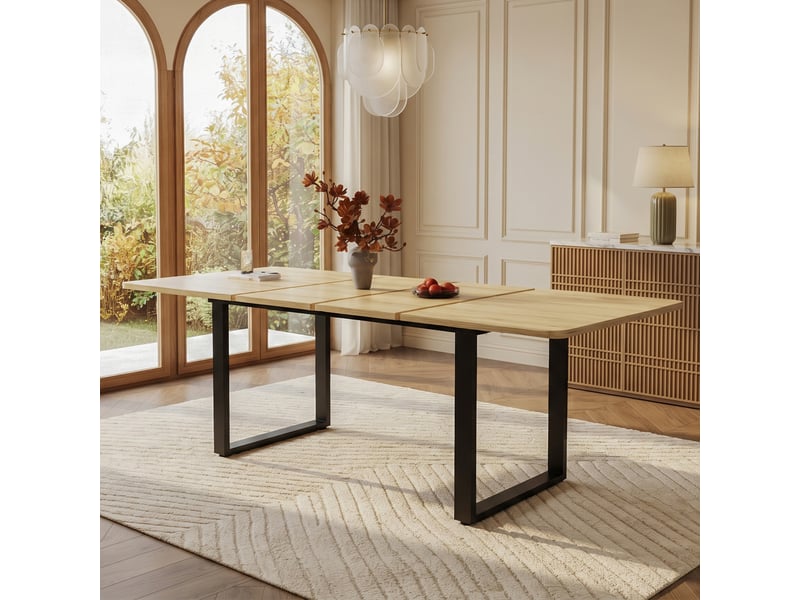 Table à manger extensible 140180220x80 cm, rectangulaire, 6-10 personnes, pieds en métal, table de cuisine et salle à manger - bois naturel - Conforama C