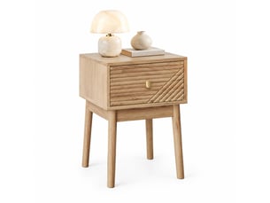 Lot de 2 tables de chevet style mid-century – chêne clair, 1 tiroir, 40 x 40 x 55 cm