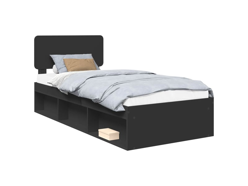 Lit simple- lit adulte - cadre de lit avec tête de lit noir 100 x 200 cm pin massif - Conforama A