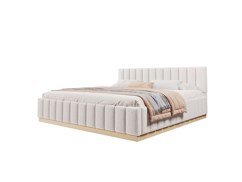  Lit double rembourré 180x200 cm lit adulte avec sommier à lattes, chenille, beige evarich - Conforama A