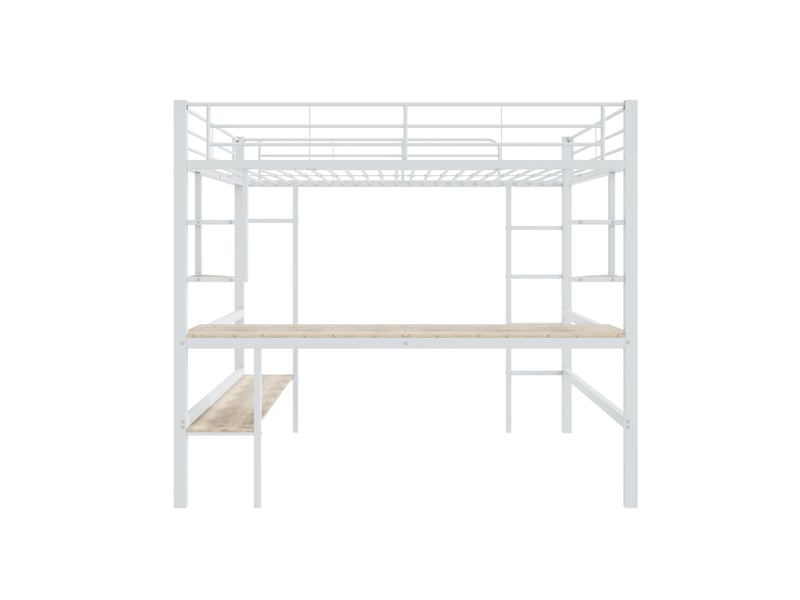  Lit mezzanine en métal 140x200 cm avec bureau intégré, étagères et grande bibliothèque – gain de place  - Conforama D