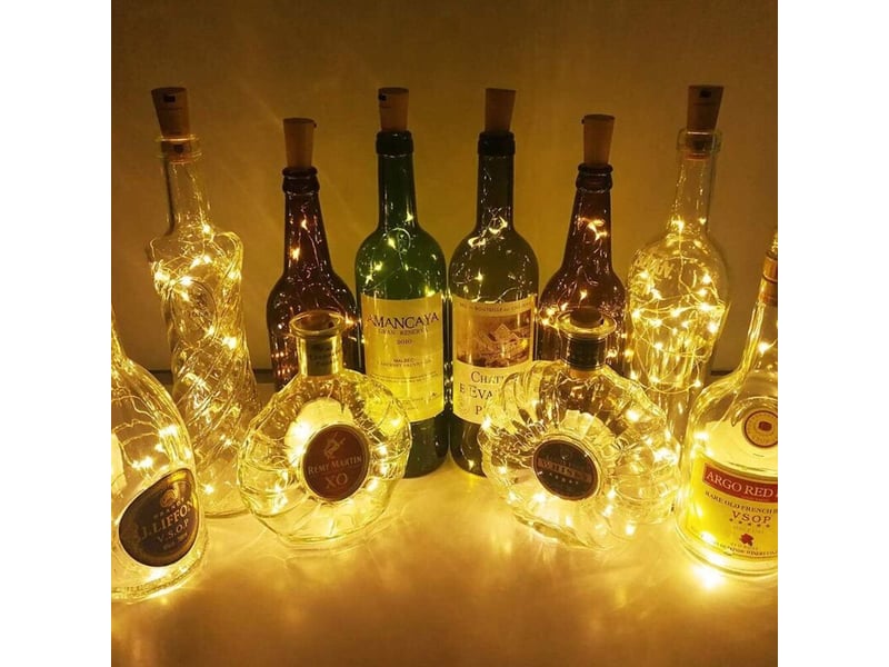  24‑pces lampes pour bouteilles à led fil‑cuivre, guirlande lumineuse bouchon‑liège, lumière blanc chaud, fonctionnement sur piles  - Conforama B