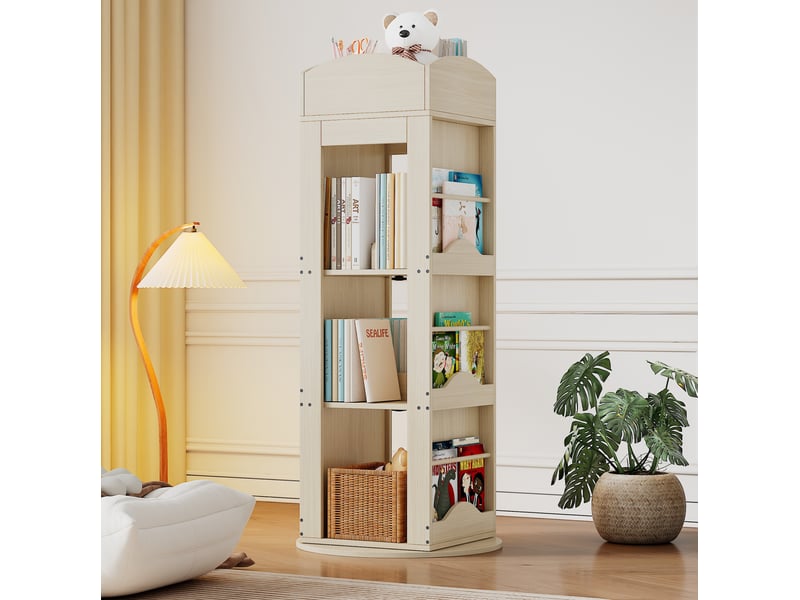  Bibliothèque pivotante 360° avec 4 niveaux et rangements ouverts pour chambre d'enfant en mdf naturel, 63 × 63 × 142 cm  - Conforama B
