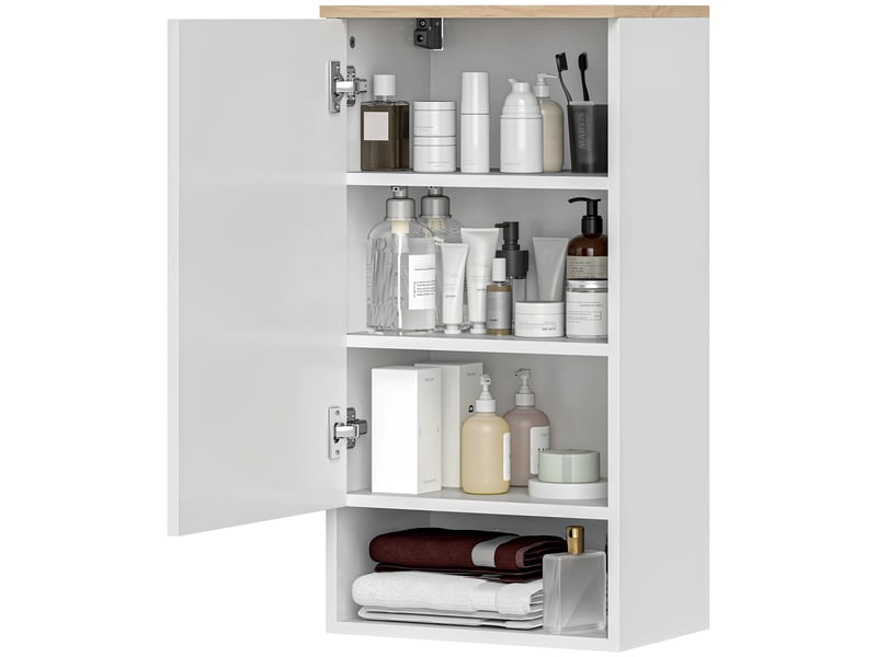  Armoire murale salle de bain blanche, étagères réglables et niche ouverte, 40 x 27 x 77 cm  - Conforama A