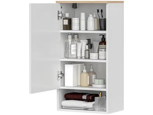 Armoire murale salle de bain blanche, étagères réglables et niche ouverte, 40 x 27 x 77 cm