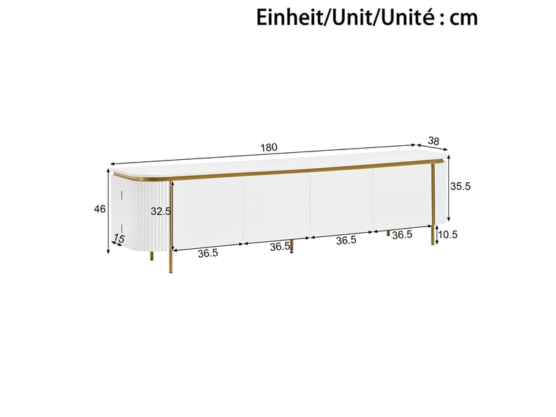  Meuble tv bas avec 6 portes 180x38x46 cm en mdf blanc  - Conforama C