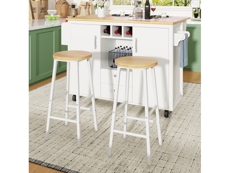  Tabourets de bar 30x30x63 cm lot de 2, avec double repose-pieds, tabouret cuisine design moderne, mdf et métal, blanc  - Conforama D