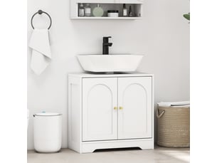 Meuble sous lavabo salle de bain avec placard à portes et étagère réglable, pour bassin avec ou sans pédestal, blanc