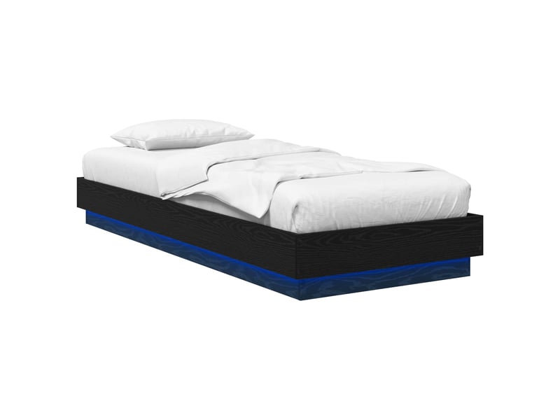  Lit simple- lit adulte -  cadre de lit avec led chêne noir 80 x 200 cm bois d'ingénierie  - Conforama A