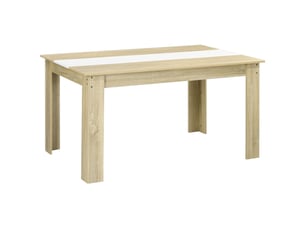 Table de salle à manger pour 6 personnes en aspect bois naturel et blanc, dim. 140l x 90l x 75h cm