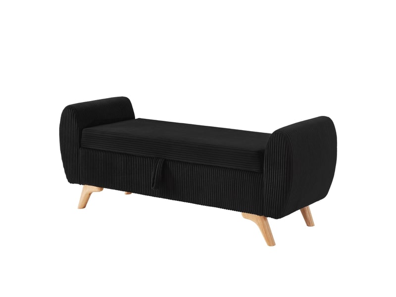  Banc de rangement pliable 145 x 51 x 57 cm en velours côtelé noir avec pieds en bois  - Conforama A