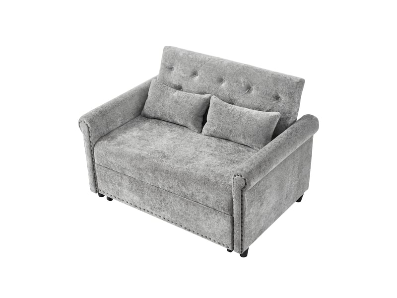  Canapé convertible 2 places gris, canapé multifonction 3 en 1 en tissu chenille avec dossier inclinable et lit d'appoint, 120x80x82cm  - Conforama C