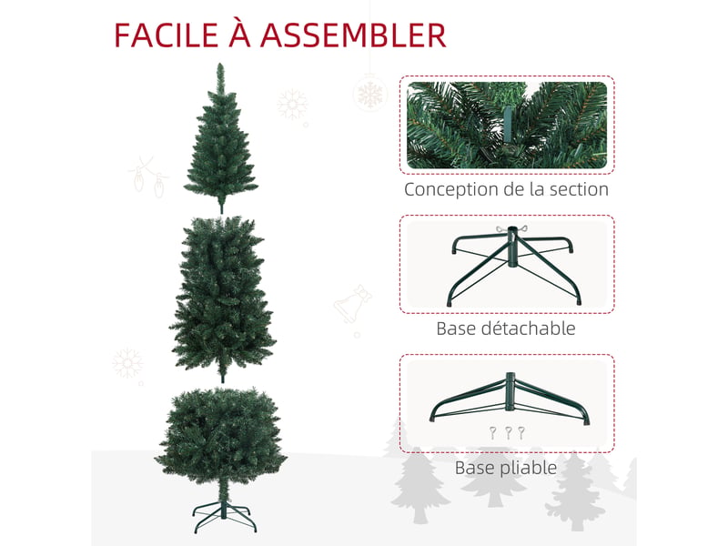  Sapin de noël artificiel 210 cm arbre de noël slim avec support en acier pliable, 687 branches épines vert  - Conforama R