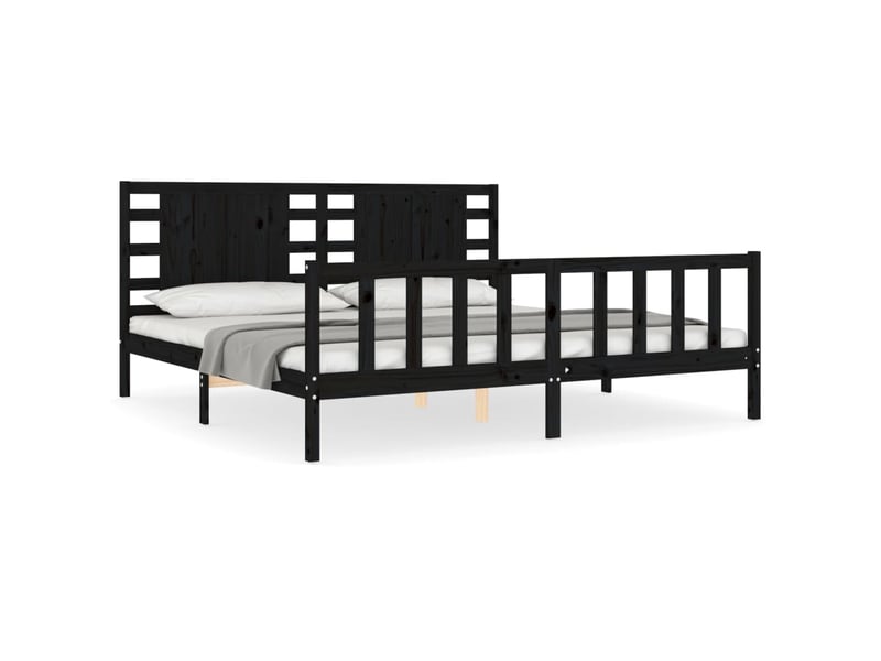  Lit double- lit adulte -  cadre de lit sans matelas noir 200x200 cm bois massif de pin  - Conforama A