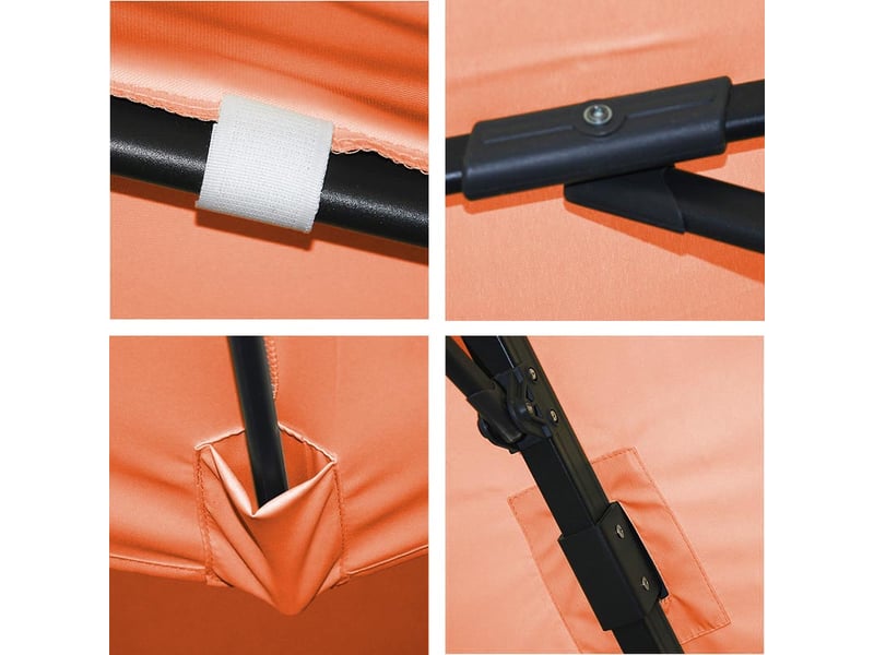  Parasol déporté 3.5 x 3.5 m avec lambrequin pied modulable et réglage de l’inclinaison polyester terracotta et aluminium 04_0011243  - Conforama D