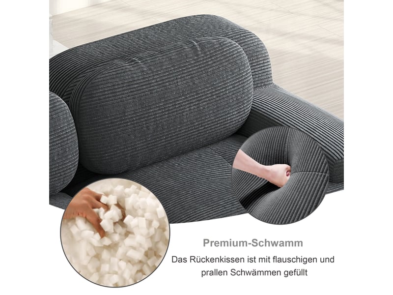 Canapé d'angle modulable en velours côtelé, gris, 208 x 178 x 70 cm Fay Lum - Conforama E
