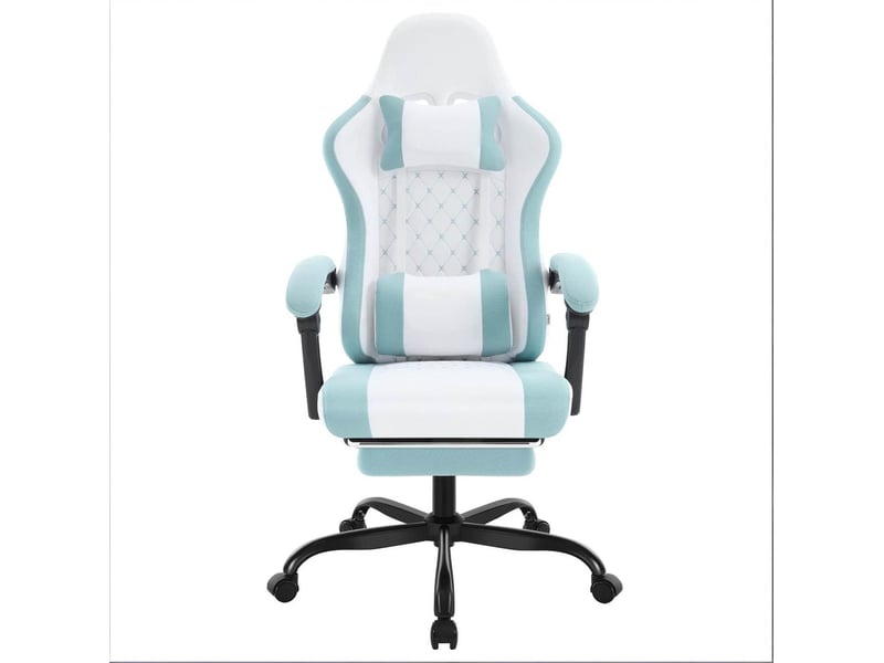  Chaise de bureau gaming ergonomique bleu et blanc avec massage usb, repose-pieds et dossier inclinable 90° à 145°  - Conforama A