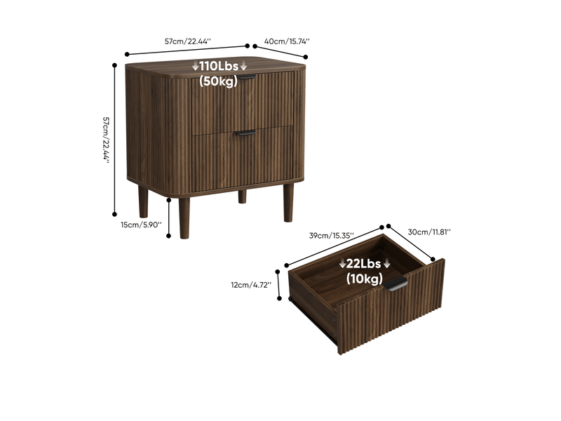  Table de chevet 57x40x57 cm à 2 tiroirs coloris noyer foncé  - Conforama C