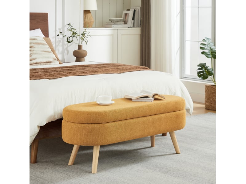  Banc de rangement 110 x 40 x 42 cm jaune en chenille, coffre ventilé avec pieds antidérapants pour entrée  - Conforama B