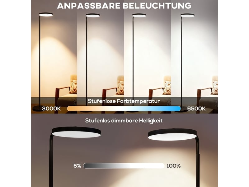  Lampadaire led 41x25x166-177 cm avec télécommande magnétique, tête rotative, noir  - Conforama C