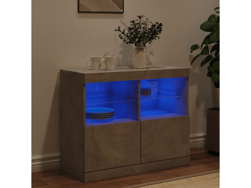  Buffet - bahut - meuble de rangement avec lumières led gris béton 81x37x67 cm  - Conforama D