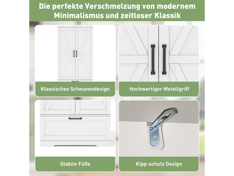  Buffet cuisine blanc mdf, meuble rangement industriel avec tiroirs et portes, étagères réglables pour salle à manger, 80x40x180 cm  - Conforama E