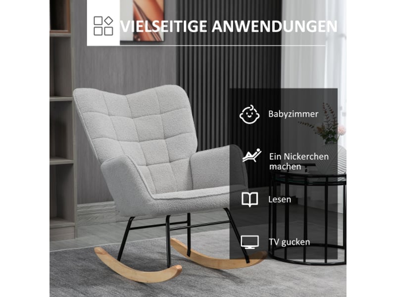  Fauteuil à bascule - 71 x 98 x 101 cm - capacité de charge jusqu'à 120 kg - polaire berbère - gris clair  - Conforama D