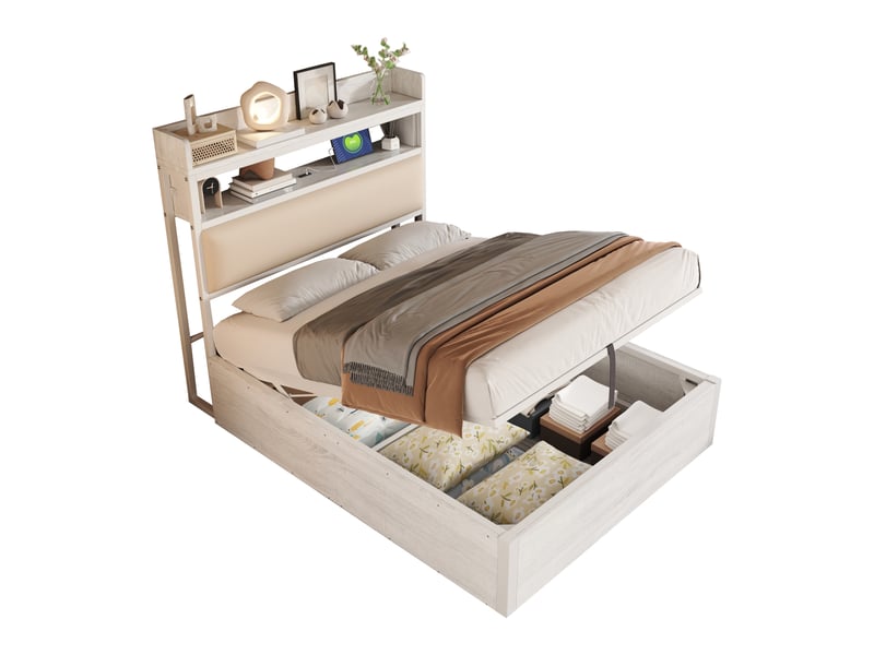 Lit coffre 90x200cm coloris blanc lit adulte blanc - Conforama A