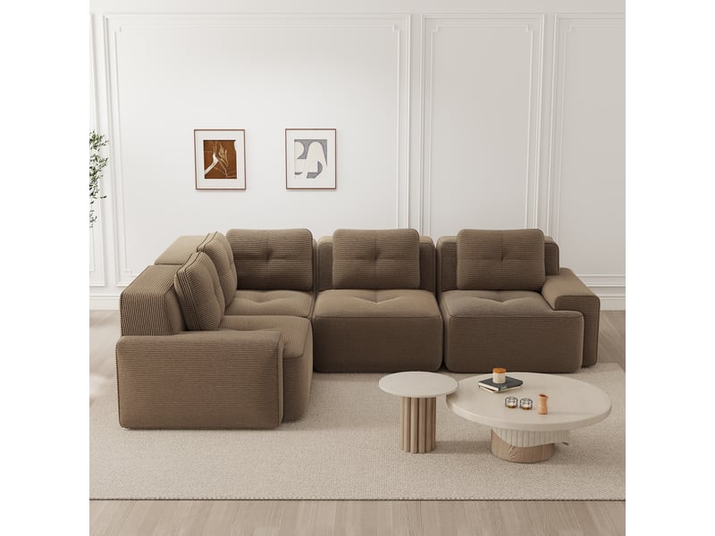 Canapé d’angle modulable profond velours côtelé marron – 295 x 206 x 69 cm Fay Lum - Conforama D