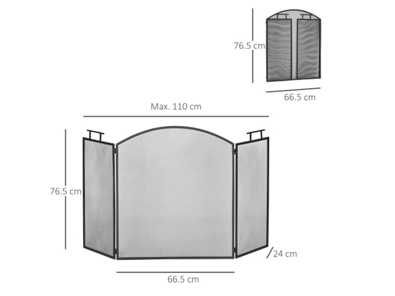  Pare-feu de cheminée en fer 3 panneaux pliable 128x76,5 cm, avec filet, protection du foyer  - Conforama C
