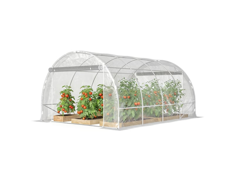 Serre tunnel, serre accessible à pied avec structure en acier galvanisé et couverture en pe résistante aux uv, transparente - Conforama B