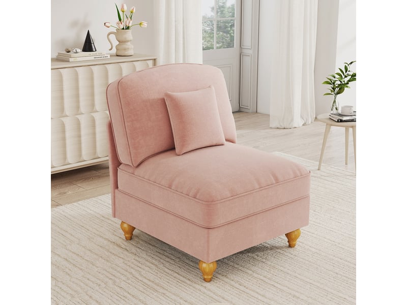  Canapé de salon, canapé chenille; en chenille, rose, avec accoudoirs  - Conforama C