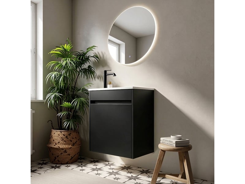  Meuble de salle de bain noir 46 cm en mdf avec porte à fermeture douce  - Conforama C