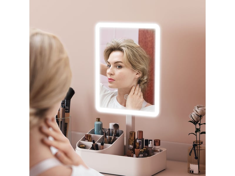  Miroir de maquillage led rechargeable avec lumière, rotatif à 180°, 2 modes d'éclairage, blanc  - Conforama C