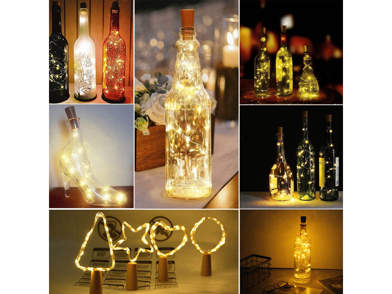  10 pièces 20 led 2m lumières pour bouteilles, blanc chaud, lumière de bouteille de vin, lumières d'ambiance  - Conforama E