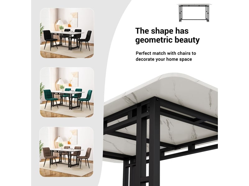 Table de salle à manger 140x80, design luxe moderne table de cuisine, structure métal robuste - Conforama E