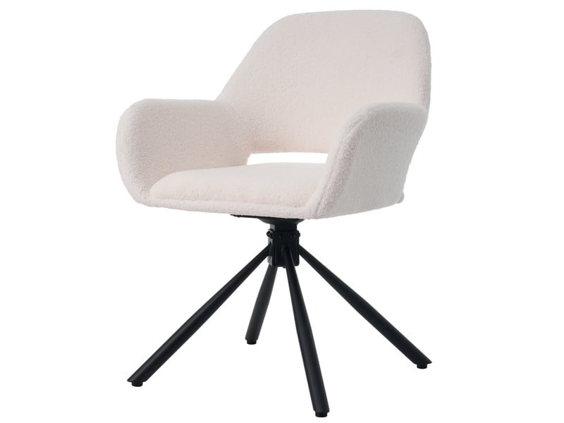  Lot de 6 chaises de salle à manger 60x60x80 cm, pivotantes, accoudoirs, tissu sherpa, métal, bois, blanc  - Conforama A